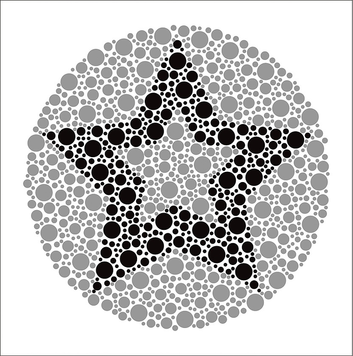 Colour blindness test chart, illustration Colour blindness test chart, illustration. This black and white colour blindness test shows a pentagram.