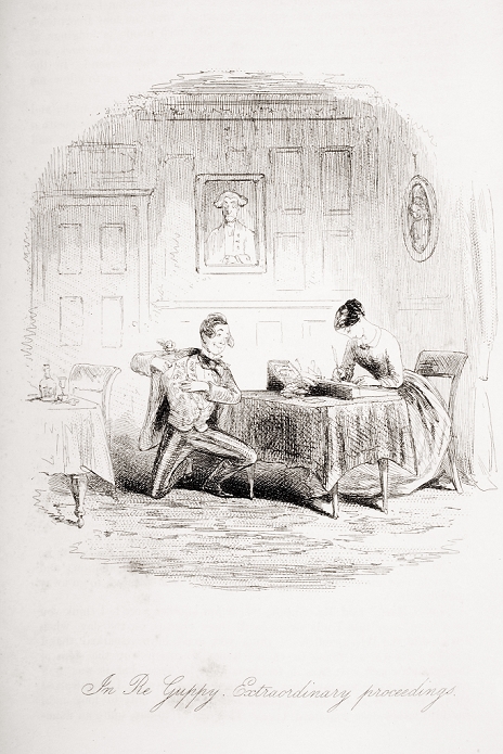 The World s Greatest Writers  Charles Dickens. The House of Desolation  1853  In Re Guppy. Extraordinary proceedings. Illustration by Phiz  Hablot Knight Browne  1815 1882. From the book  Bleak House  by Charles Dickens. Published London 1853.