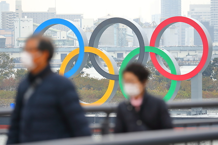 Tokyo 2020 preview The giant Olympic rings are displayed at the Odaiba in Tokyo Japan on December 3, 2020. The Olympic Symbol was reinstalled after maintenance ahead of the postponed Tokyo 2020 Olympic Games.  Photo by Naoki Nishimura AFLO SPORT 