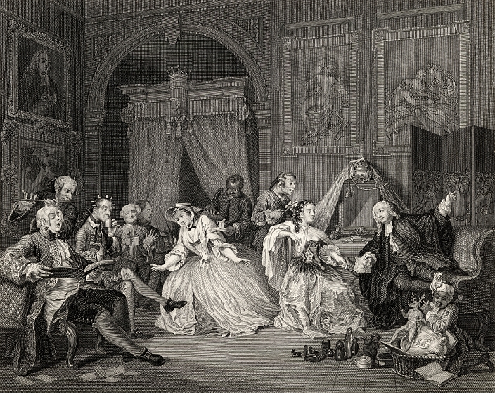 Marriage a la Mode Toilette scene From the original picture by Hogarth from The Works of Hogarth published London 1833