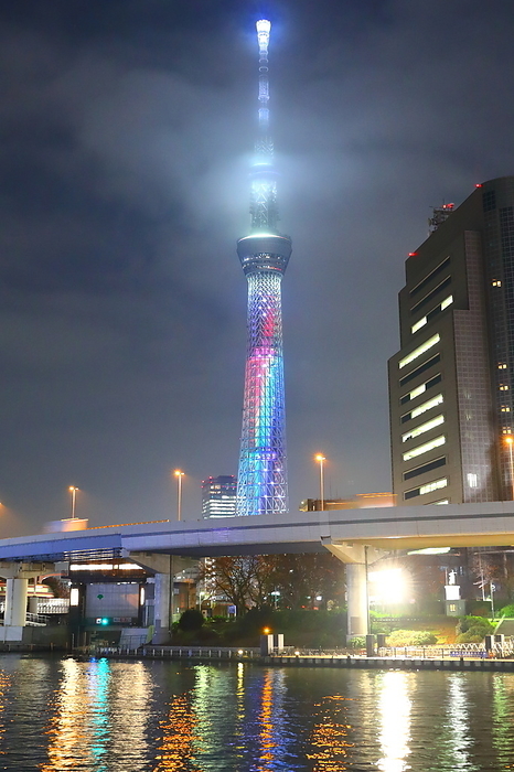 NiziU debut in Japan Tokyo Skytree tower is lit up in rainbow color to commemorate Japanese girl group NiziU s official debut in Tokyo, Japan on December 3, 2020.  Photo by Naoki Nishimura AFLO 