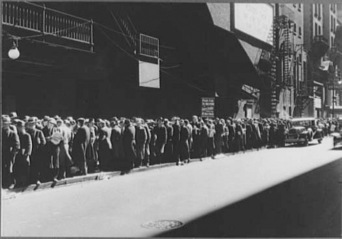 The Great Depression Great Depression  1930s  America in the Great Depression, 1930s. Men queue for a five cent meal. Those on left of sign will get their meal, those further up the queue must hope for a generous passerby.