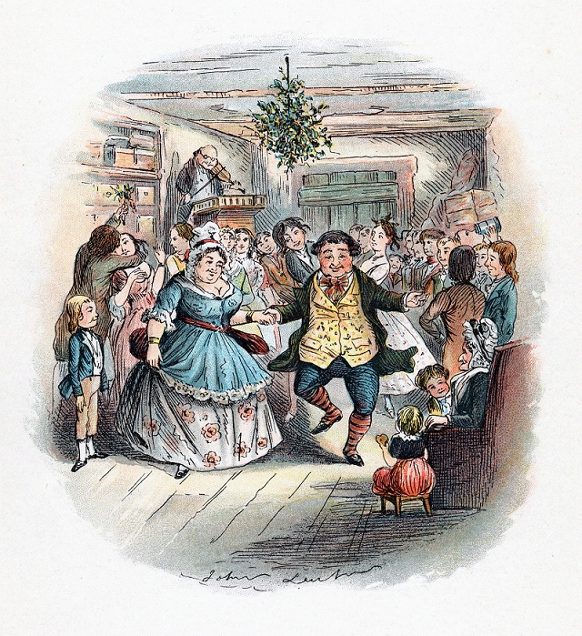 The World s Greatest Writers  Charles Dickens  A Christmas Carol   1843   1843  Mr Fezziwig s Ball, illustration by John Leech for A Christmas Carol by Charles Dickens  London,1843 . This novella was the earliest and most popular of Dickens  Christmas stories. Scene from the end of the book shows jollity and bonhomie, with fiddler  violinist  playing for dancers. Kissing under mistletoe, left, and evergreen decoration hanging from ceiling are vestiges of pre Christian winter rites.