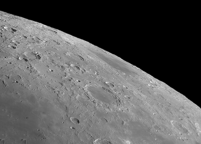 Endymion crater and Mare Humboldtianum Endymion crater and Mare Humboldtianum. Lunar surface centred on the Endymion crater  125 kilometres across . On the Moon s limb at upper centre  dark patch  is the Mare Humboldtianum   Sea of Alexander von Humboldt  . This lunar mare, 273 kilometres across, is part of the Humboldtianum basin along the north eastern limb of the Moon, and continues on to the far side. This image, taken from Souni, Cyprus, with a 356mm reflector, was obtained on 17 April 2013.
