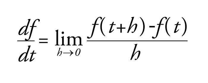 Differential calculus equation Differential calculus equation. Differential calculus is the study of rates of change and slopes of curves. df dt is the derivative  d  and represents the slope of a tangent at any single point on a curve. On a graph t represents the horizontal axis and f represents the vertical axis. The process of calculating the derivative is known as differentiation. Rates of change values are applied in many everyday applications, for example fuel consumption of a car, velocity of an object and yield of a crop.
