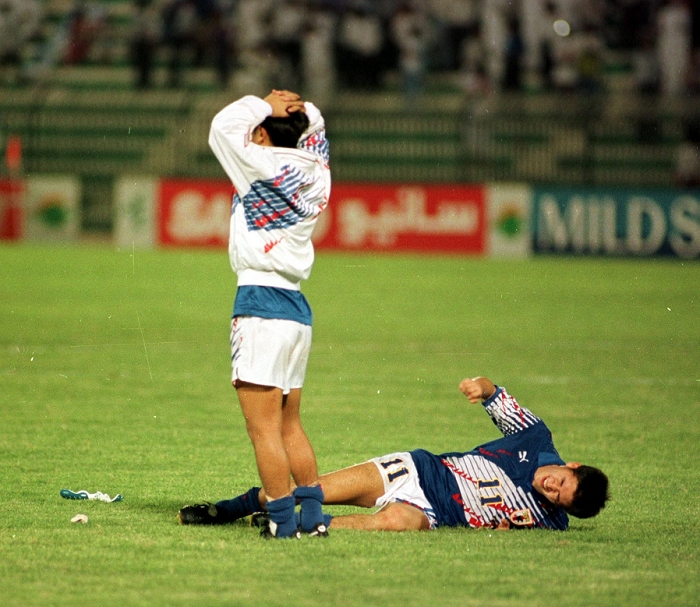 1994 FIFA World Cup Final Qualifying Round in Asia Doha Tragedy Kazuyoshi Miura  JPN , OCTOBER 28, 1993   Football   Soccer :: Football   Soccer :: Kazuyoshi Miura Kazuyoshi Miura  JPN  falls to the ground after Japan s equalizer in injury time ended his dream of qualifying for the World Cup. FIFA World Cup USA 1994 Asian Qualify Final Round match between Japan 2 2 Iraq at Al Ahli Stadium in Doha, Qatar. The match later became known as the Agony of Doha.