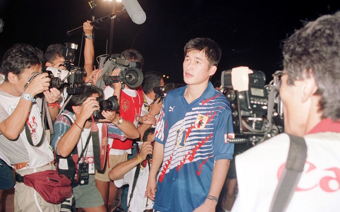 1994 FIFA World Cup Final Qualifying Round in Asia Doha Tragedy Kazuyoshi Miura  JPN , OCTOBER 28, 1993   Football   Soccer : Kazuyoshi Miura  JPN , looking on in disbelief as Japan and Iraq pass by the press in the FIFA World Cup USA 1994 Asian Qualify final round match between Japan 2 2 Iraq at Al Ahli. FIFA World Cup USA 1994 Asian Qualify Final Round match between Japan 2 2 Iraq at Al Ahli Stadium in Doha, Qatar. The match later became known as the Agony of Doha.