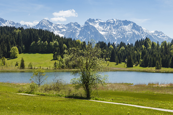 Germany Geroldsee, lake near Mittenwald in spring, Karwendel mountains in the background, Werdenfelser Land, Baverian Alps, Upper Baveria, Bavaria, Germany, Europe, Photo by Richter, J rgen
