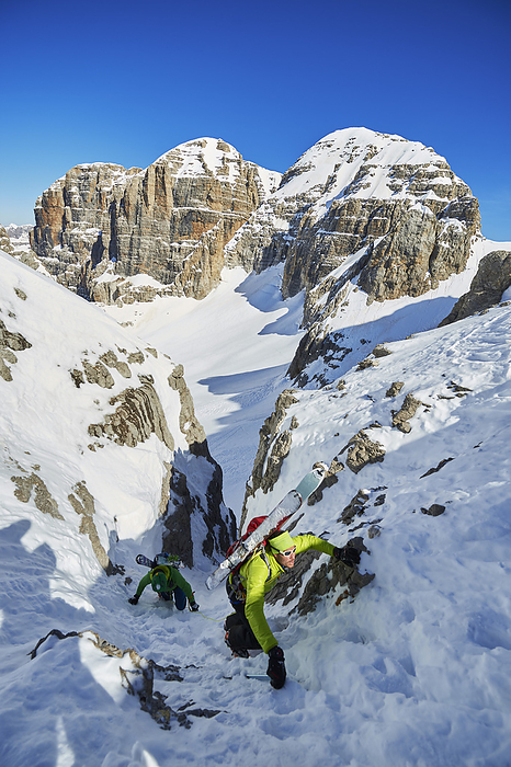 Two Men are skitouring on the way to Cima d´Agola in the Area of the Brenta Dolomites Madonna di Campiglio, Skitour, Brenta Gebirge, Dolomites, Trentino Italien, Photo by Brunner, Thilo