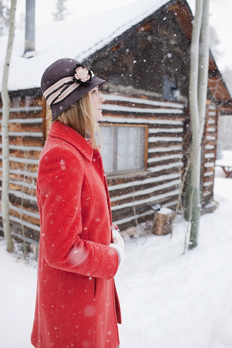 Woman in Red Coat, Frisco, Summit County, Colorado, USA
