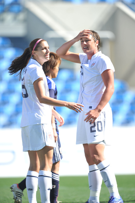 Algarve Cup  L to R  Alex Morgan  USA , Abby Wambach  USA , MARCH 5, 2012   Football   Soccer : The Algarve Women s Football Cup 2012, match between Japan 1 0 United States at Estadio Algarve in Faro, Portugal.   Photo by AFLO SPORT   1035 