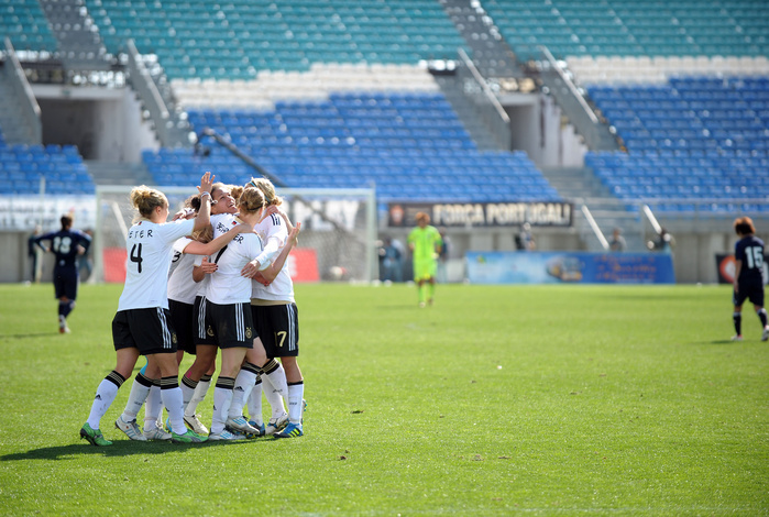 Algarve Cup Final Germany team group  GER , MARCH 7, 2012   Football   Soccer : Celia Okoyino da Mbabi of Germany celebrates her 3rd goal during The Algarve Women s Football Cup 2012, match between Germany 4 3Japan in Estadio Algarve in Faro, Portugal.    Photo by AFLO SPORT   1035 