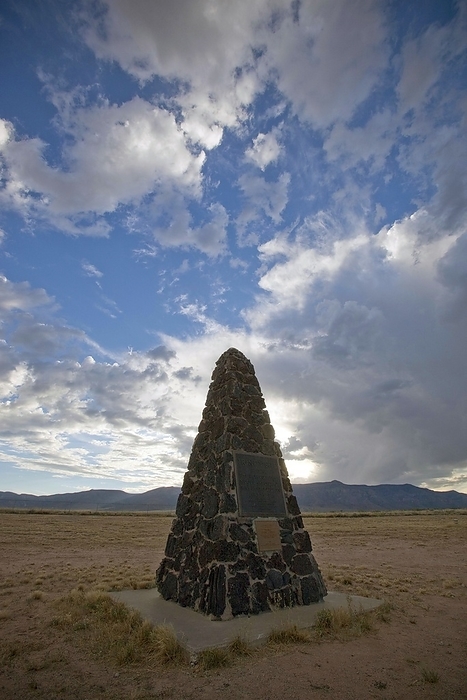 Ground Zero, Trinity Test Site Obelisk at Ground Zero, Trinity Test Site, on the White Sands Missile Range in New Mexico, United States. This is the site of the world s first atomic explosion on July 16, 1945. The atomic bomb was developed by the Manhattan Project, a collaboration during World War II by the United States, United Kingdom, Canada, and European physicists, to develop the first nuclear weapons. The second atomic bomb was dropped on Hiroshima, Japan on August 6, the third on Nagasaki, Japan on August 9. On August 14, 1945, Japan surrendered, ending World War II.