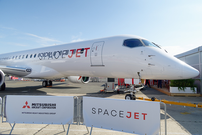 Mitsubishi SpaceJet, renamed from MRJ, on display at the Paris Air Show Mitsubishi SpaceJet  formerly known as MRJ  awaits departure after exhibiting at the Paris Air Show on June 18, 2019. PHOTO: Tadayuki YOSHIKAWA Aviation Wire