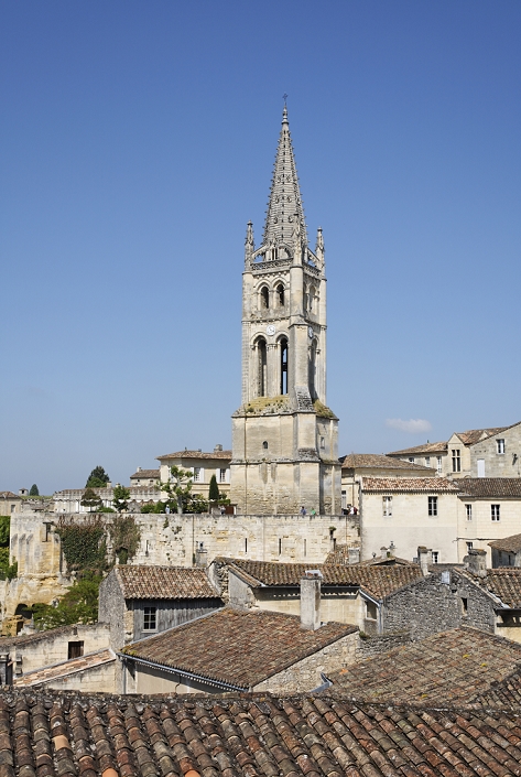 Monolithic Church, Saint Emilion Area France, Departement Gironde, St Emilion  UNESCO World Heritage   belltower of the monolithic church