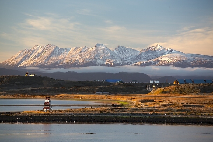 The Martial mountain range The Martial mountain range in dawn light in the town of Ushuaia which is the capital of Tierra del Fuego, in Argentina, it is the most southerly city in the world and the starting point for trips to Antarctica.