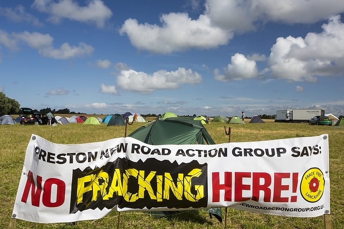 A protest banner against fracking Protest banners against fracking at a farm site at Little Plumpton near Blackpool, Lancashire, UK, where the council for the first time in the UK, has granted planning permission for commercial fracking for shale gas, by Cuadrilla.