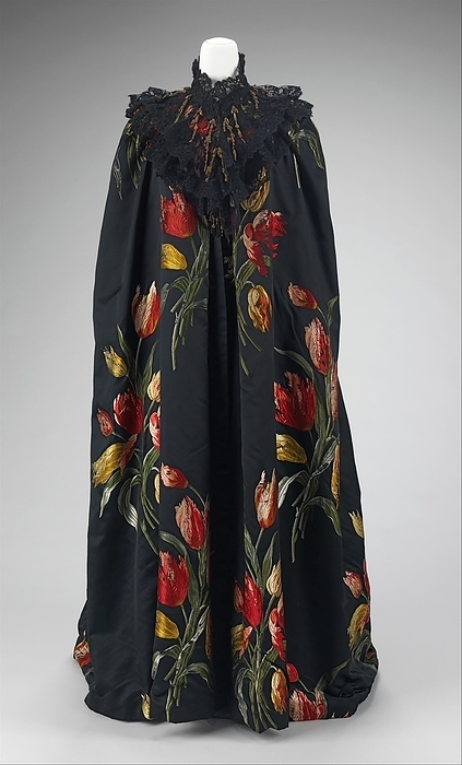 Evening cloak   Tulipes Hollandaises  textile , French, 1889. Creators: House of Worth, Charles Frederick Worth. Evening cloak   Tulipes Hollandaises  textile , French, 1889. Creators: House of Worth, Charles Frederick Worth.  Evening cloak   Tulipes Hollandaises  textile , French, 1889.  quot Tulipes Hollandaises, quot  fabric was exhibited at the Exposition Universelle of 1889 in Paris and won a grand prize.