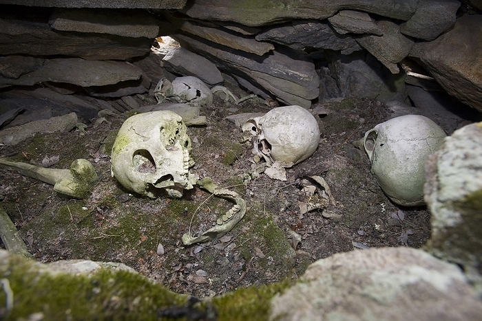 A human Inuit skull in a stone cairn A human Inuit skull in a stone chambered cairn in Ilulissat in Greenland. These ancient graves are pre christian and are at least 2000 years old.