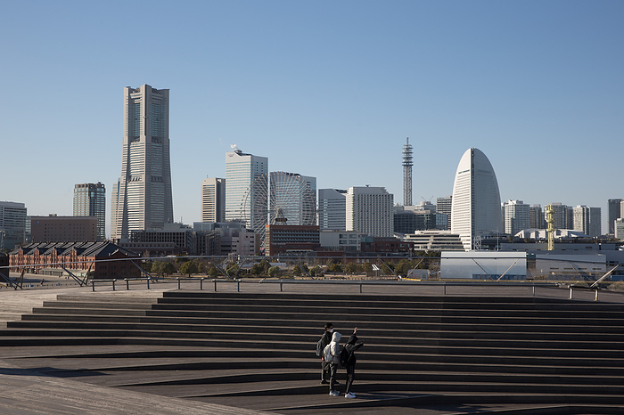 Yokohama  city  Seaside view of Yokohama skyline on 19, January 2021.