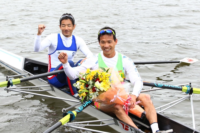 Rowing Final Selection Race Takeda and Ura Team selected as representatives  L to R  Kazushige Ura  JPN , Daisaku Takeda  Daisaku Takeda  Daisaku Takeda  JPN , APRIL 6, 2012   Rowing :. Men s Double Sculls Representative final selection race for Japan national team at the Toda Olympic Rowing Course, Saitama, Japan.  Photo by YUTAKA AFLO SPORT   1040 .