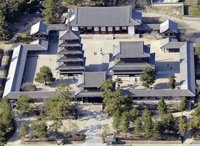 Panoramic view of the west temple complex of Horyuji Temple   Ikaruga Town, Nara  aerial photo   taken on March 14, 2012 Year end and New Year s holidays For reference   Horyuji Temple precincts, Ikaruga cho, Nara Prefecture, on April 14  from a Honsha helicopter 