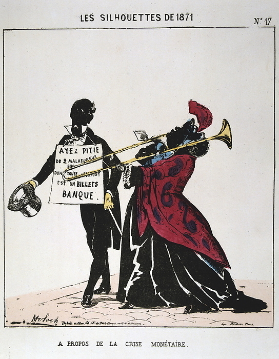 A Propos de la Crise Monetaire  by Moloch A Propos de la Crise Monetaire  by Moloch, 1871. Cartoon from a series titled Les Silhouettes de 1871 published at the time of the Paris Commune. From a private collection.  