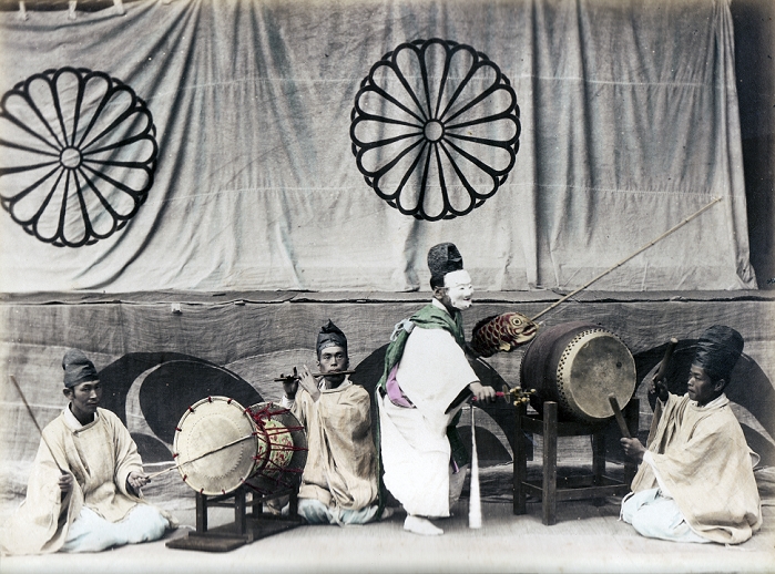 Shinto  Date of photograph unknown  Japanese shinto priests  Kannushi  perform a religious ceremony.
