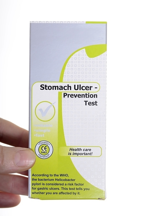 Stomach ulcer home test kit Stomach ulcer prevention home test kit. This kit contains a blood test for identifying the presence of antibodies to the bacterium Helicobacter pylori. H. pylori infects the mucous membrane lining the stomach. It can cause gastritis, and is also the most common cause of stomach ulcers. H. pylori may also be a cause or co factor for gastric cancer as its presence increases the risk of developing stomach tumours.