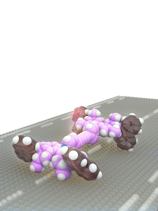 Molecular car, molecular model Molecular model of a molecular car, a type of molecular machine. The car is a single, small, organic molecule. It has four wheels, made from the polycyclic hydrocarbon fluorene  brown , which rotate about a C C  carbon  double bond axle  pink  using light as the fuel. The 2016 Nobel Prize in Chemistry was awarded to the chemists Jean Pierre Sauvage  b. 1944 , Sir J. Fraser Stoddart  b. 1942  and Bernard Feringa  b. 1951  for their work on the design and synthesis of molecular machines. Feringa s work on nanocars was published in 2011.