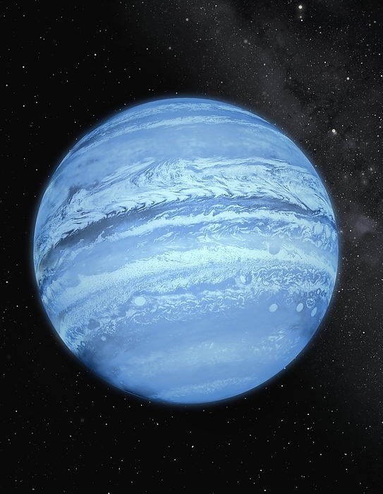 Illustration of hypothesised ninth planet Planet Nine is a hypothesized massive planet, first proposed in 2014, that is speculated to orbit far out in the Solar System. It has not been detected formally. Instead, astronomers have inferred its presence from perceived perturbations of the orbits of some Trans Neptunian Objects  TNOs . The planet is estimated to be 2 to 4 times the radius and about ten times the mass of Earth   most likely a gas or ice giant, such as Neptune or Jupiter. The orbit of Planet Nine is highly elliptical, with its distance from the Sun varying from 200 to 700 astronomical units  7 to 23 times the distance of Neptune . A couple of moons are also imagined in this scene, with the Sun off to the right.