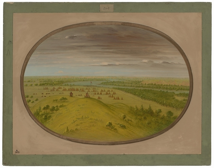 Fort Union, 1861 1869. Creator: George Catlin. Fort Union, 1861 1869. The American Fur Company  x2019 s trading post, at the mouth of the Yellowstone river with Blackfoot and Knisteneux Indians encamped, 1832.
