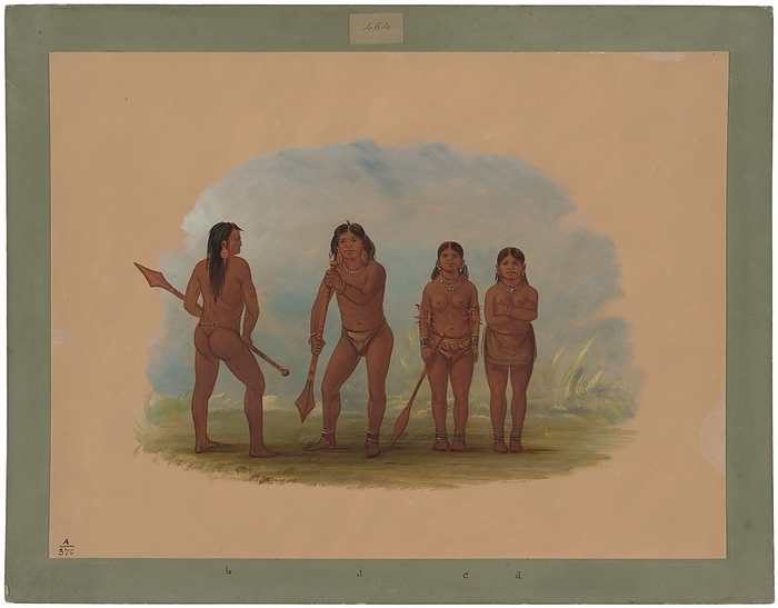 Four Angustura Indians, 1854 1869. Creator: George Catlin. Four Angustura Indians, 1854 1869. Two brothers with unmarried girls on the shores of the Amazon, above Tabatinga. 1853.