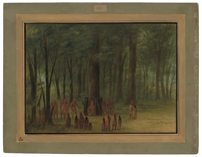 Funeral of Black Hawk   Saukie, 1861 1869. Creator: George Catlin. Funeral of Black Hawk   Saukie, 1861 1869. Funeral of Muk a t  xe1  mish o k  xe1  kaik, Nah Pope give a eulogy