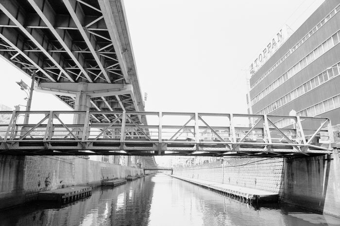 Kanda River and Metropolitan Expressway Kanda river, Capital Highway, April 1977 : at Koraku, Bunkyo Ward in Tokyo, Japan.