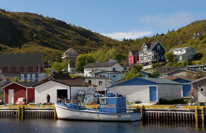 Newfoundland Canada St Johns capital at famous Petty Harbour with colorful ships in water