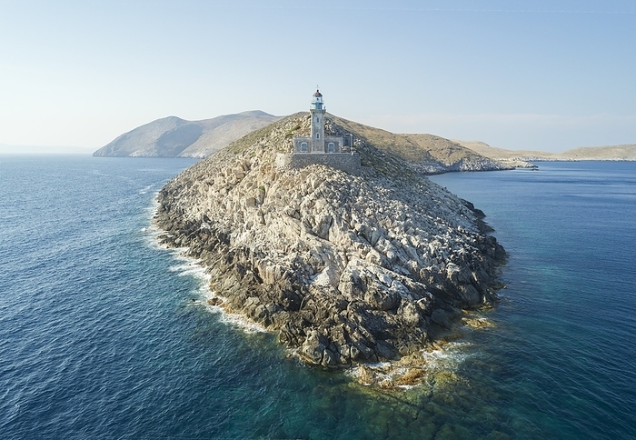 Cape Tenaron Lighthouse Cape Tenaron Lighthouse, Mani, Greece, viewed from a drone. This is the second most southerly point of the European continent.