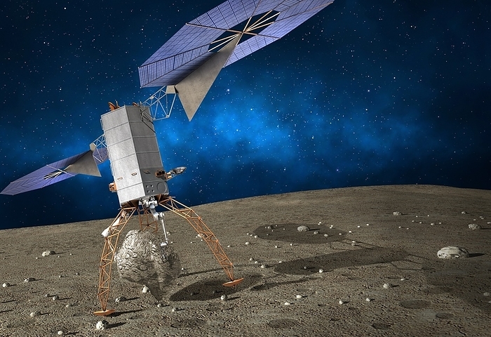 Asteroid Redirect Mission, illustration Asteroid Redirect Mission. Illustration of a proposed NASA mission known as the Asteroid Redirect Mission. An unmanned spacecraft would travel to an asteroid, land, capture a boulder, and return to Earth orbit. The mission was proposed in 2013, and cancelled in 2017. The technologies developed, such as ion thrusters, will be used in other missions.