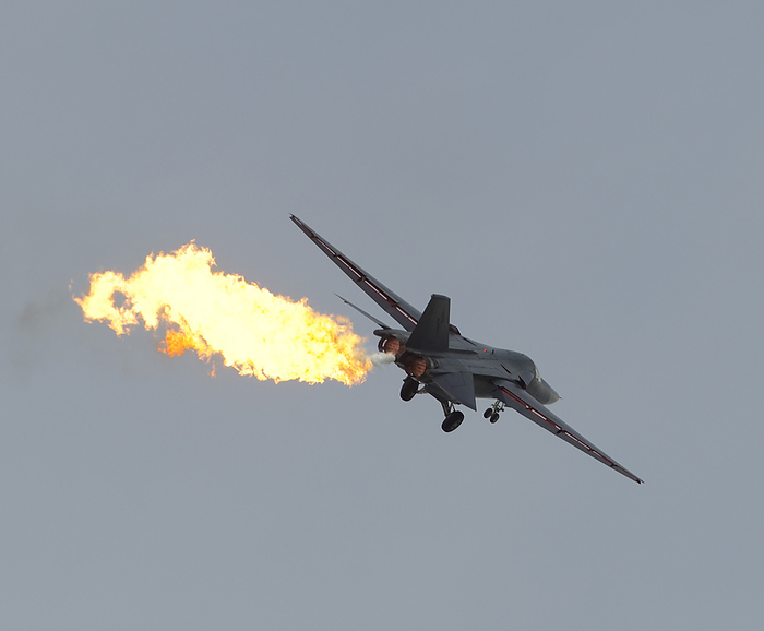 F 111 Aardvark aircraft performing a dump and burn Royal Australian Air Force  RAAF  General Dynamics F 111C Aardvark performing a dump and burn of fuel during a flying display. Photographed at the Singapore Airshow, 2010.