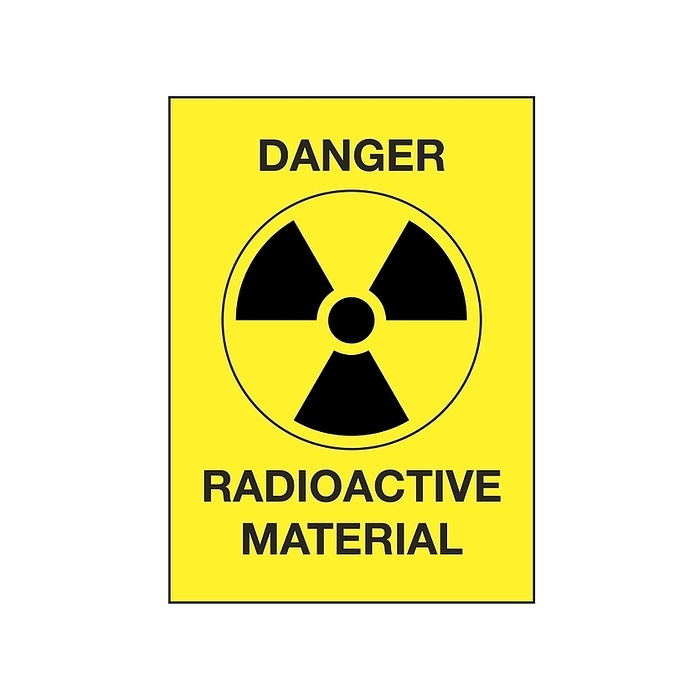 Radiation warning sign, illustration Radiation warning sign, illustration. This symbol is used in the nuclear industry, by the military, in hospitals and any location where there is a risk or danger of radioactive contamination. The symbol was first designed at the University of California Radiation Laboratory, Berkeley, USA, in 1946., by SCIENCE PHOTO LIBRARY