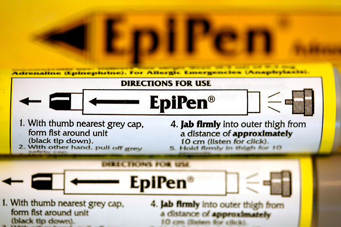 EpiPens Two EpiPens, the most commonly used auto injector of adrenaline for treating anaphylactic shock. They are commonly carried by persons with severe allergies and a risk of anaphylactic shock because they can be self administered and are very fast acting., by Newscast UNIVERSAL IMAGES GROUP SCIENCE PHOTO LIBRARY