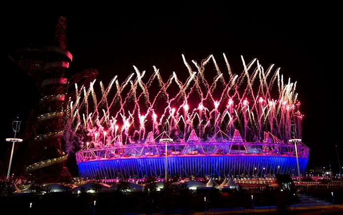 London 2012 Olympic Games Opening Ceremony General view, JULY 27, 2012   Opening Ceremony : Fireworks at the Opening Ceremony at the Olympic Stadium, London, UK.  Photo by Enrico Calderoni AFLO SPORT   0391 