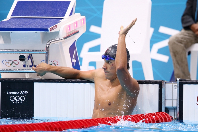 2012 London Olympics, Swimming, Men s 200m Butterfly Final Takeshi Matsuda  JPN , JULY 31, 2012   Swimming : Takeshi Matsuda of Japan celebrates after the Men s 200m Butterfly final at the Aquatics Centre during the  Photo by YUTAKA AFLO SPORT   1040 .