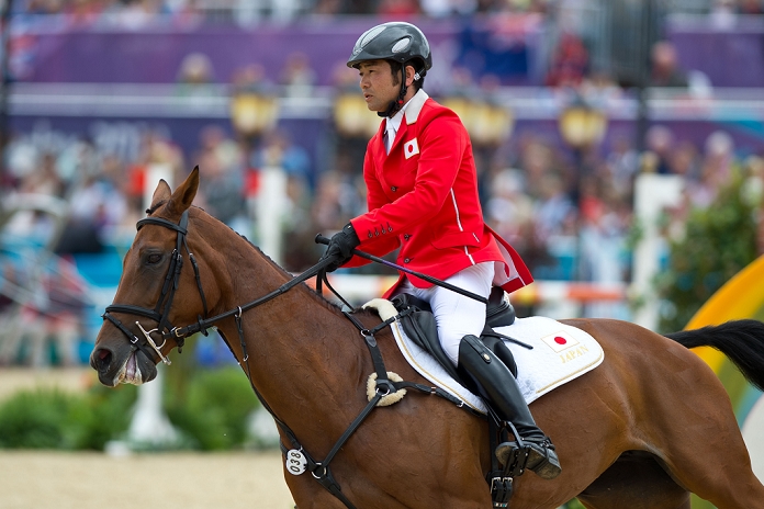 London 2012 Olympic Games Equestrian Overall Dressage Atsushi Negishi  JPN , JULY 31, 2012   Equestrian : Atsushi Negishi of Japan riding Pretty Darling competes during the Eventing Jumping of the London 2012 Olympic Games at Greenwich Park in London, UK.  Photo by Enrico Calderoni AFLO SPORT   0391 .