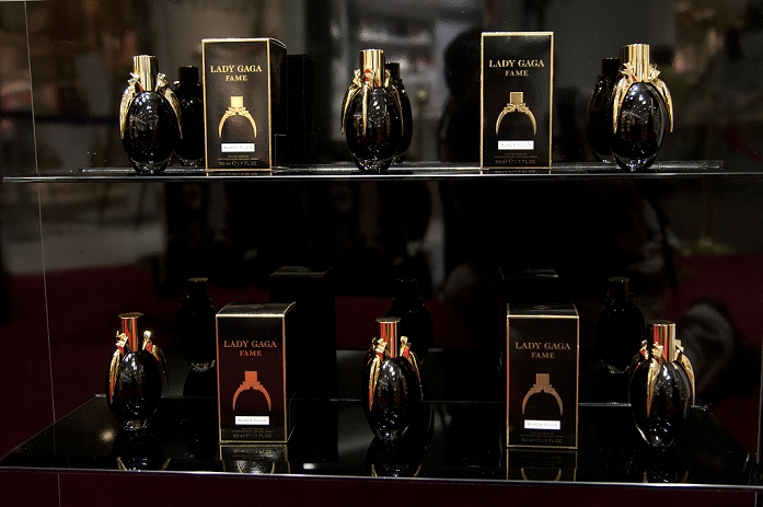 'Lady Gaga Fame' worldwide debut in Tokyo, Aug 03, 2012 : Tokyo, Japan, The new perfume designed by Lady Gaga contains orchid incense and apricot, saffron and honey, as they appear in the list published, starts to sale at the 'Tokyu Plaza' Omotesando Harajuku shopping center in Tokyo. The new perfume Lady Gaga 
