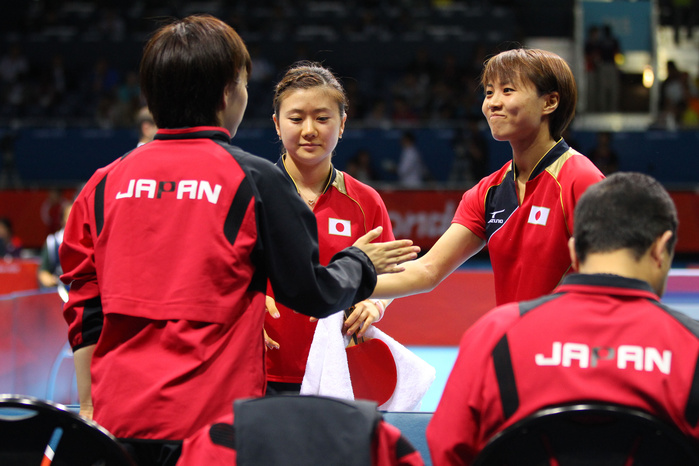 London 2012 Olympic Games Table Tennis Women s Team Quarterfinals  L to R  Kasumi Ishikawa, Ai Fukuhara, Sayaka Hirano  JPN  AUGUST 4, 2012   Table Tennis : Women s Team Match Quarter final Women s Team Match Quarter final at ExCeL  Photo by AFLO SPORT    Photo by AFLO SPORT   1045 .
