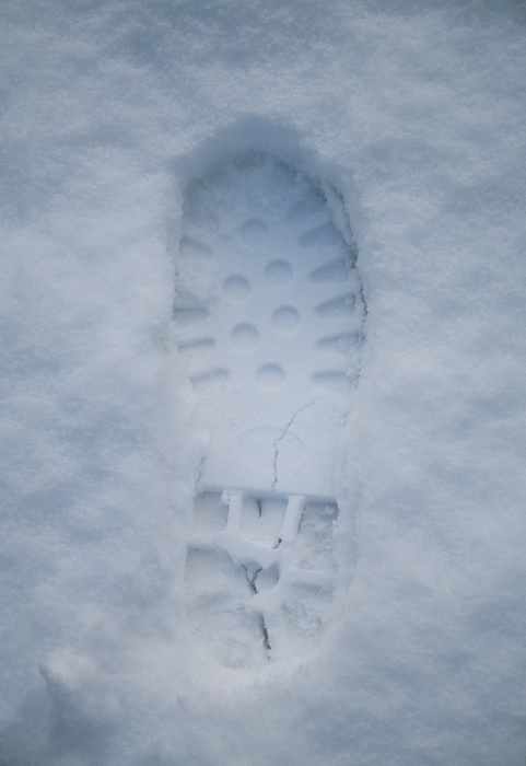 Footprint in snow Snow footprint.