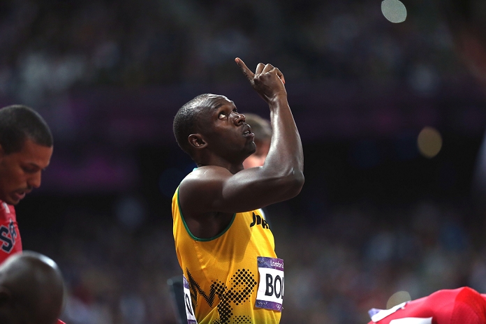 London 2012 Olympic Games Athletics Men s 100m Final Usain Bolt  JAM , AUGUST 5, 2012   Athletics : Usain Bolt of Jamaica prepares before competing in the Men s 100m Final of the London 2012 Olympic Games at Olympic Stadium in London, UK.  Photo by Koji Aoki AFLO SPORT   0008 