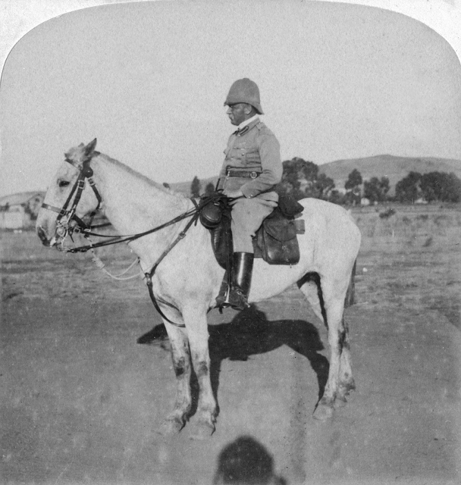  World War I John French  1901  Major General John French, the intrepid cavalry leader, Pretoria, South Africa, Boer War, 1901.     Local Caption     Major General John French, the intrepid cavalry leader, Pretoria, South Africa, Boer War, 1901. French commanded the British 1st Cavalry Brigade in the Second Boer War. He later commanded the British Expeditionary Force  BEF  from the beginning of World War I until December 1915. Stereoscopic card.