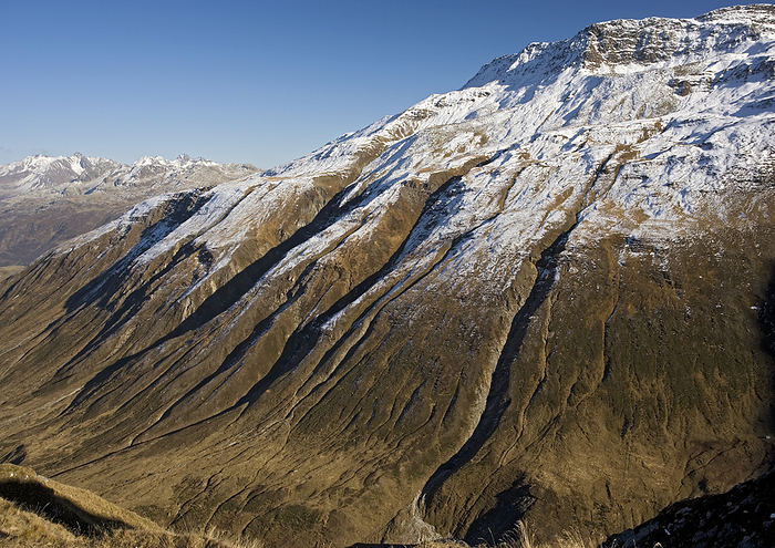 Erosion Erosion. Deeply incised slopes in the Swiss Alps. Photographed near the Farkur Pass, Switzerland, in October.